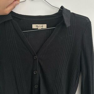 Madewell Semi-Sheer Black Ribbed Button-Down Top